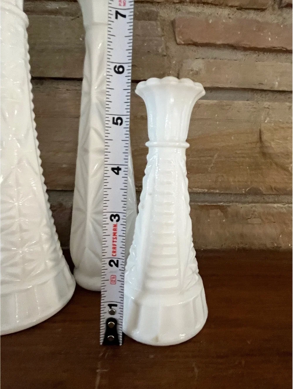 Vintage White Milk Glass Bud Vases with Textured Patterns